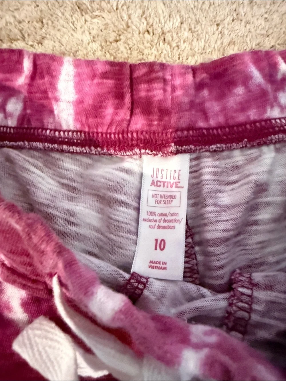 Justice Pink Tie-Dye Athletic Lounge Shorts with White Trim worn 1x